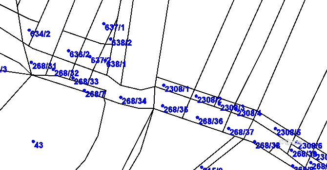 Parcela st. 2308/1 v KÚ Veverská Bítýška, Katastrální mapa