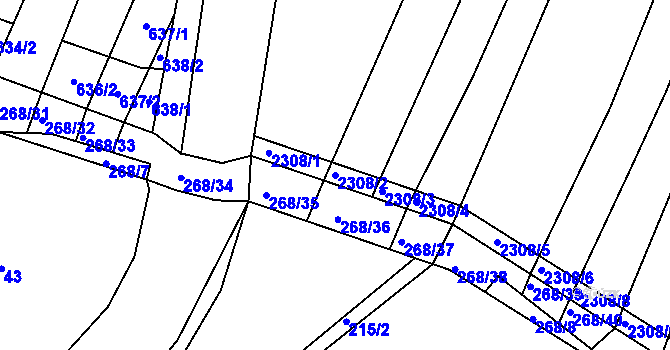 Parcela st. 2308/2 v KÚ Veverská Bítýška, Katastrální mapa