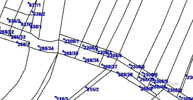 Parcela st. 2308/3 v KÚ Veverská Bítýška, Katastrální mapa