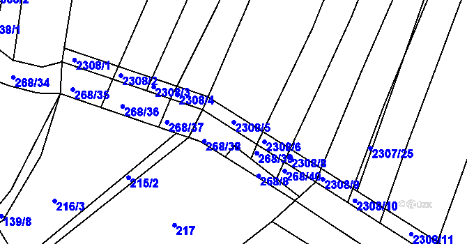 Parcela st. 2308/5 v KÚ Veverská Bítýška, Katastrální mapa