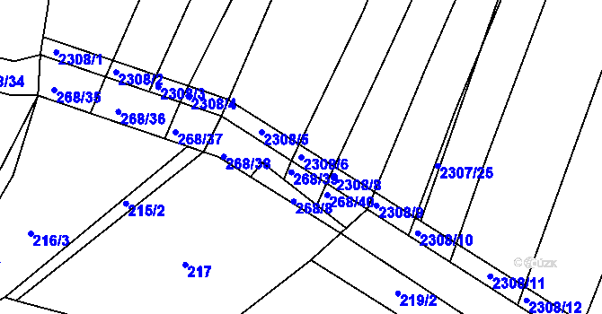 Parcela st. 2308/6 v KÚ Veverská Bítýška, Katastrální mapa