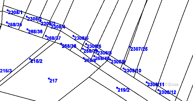 Parcela st. 2308/8 v KÚ Veverská Bítýška, Katastrální mapa