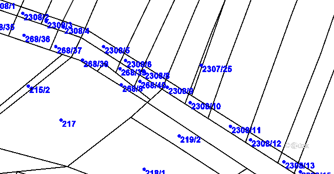 Parcela st. 2308/9 v KÚ Veverská Bítýška, Katastrální mapa