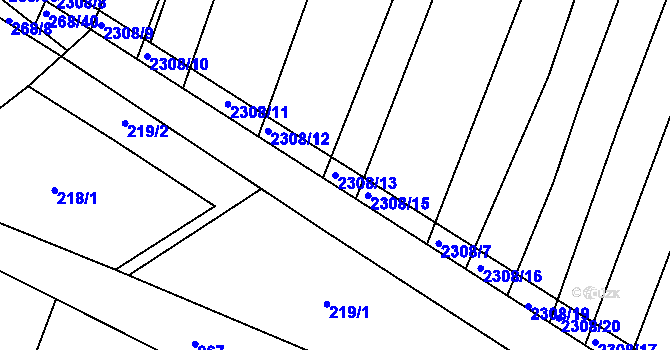Parcela st. 2308/13 v KÚ Veverská Bítýška, Katastrální mapa