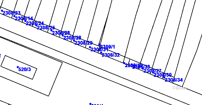 Parcela st. 2308/32 v KÚ Veverská Bítýška, Katastrální mapa