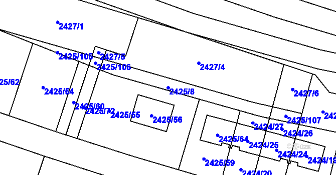 Parcela st. 2425/8 v KÚ Veverská Bítýška, Katastrální mapa