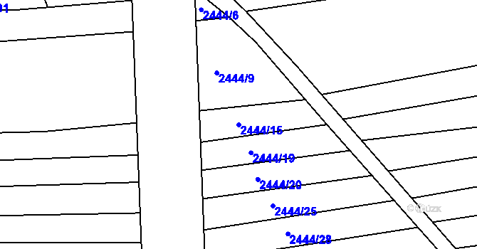 Parcela st. 2444/15 v KÚ Veverská Bítýška, Katastrální mapa