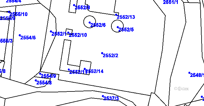 Parcela st. 2552/2 v KÚ Veverská Bítýška, Katastrální mapa