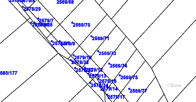 Parcela st. 2569/73 v KÚ Veverská Bítýška, Katastrální mapa