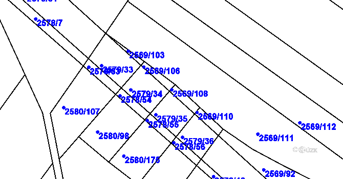 Parcela st. 2569/108 v KÚ Veverská Bítýška, Katastrální mapa