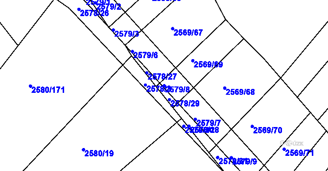 Parcela st. 2579/8 v KÚ Veverská Bítýška, Katastrální mapa