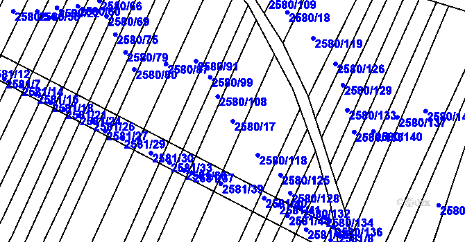 Parcela st. 2580/17 v KÚ Veverská Bítýška, Katastrální mapa
