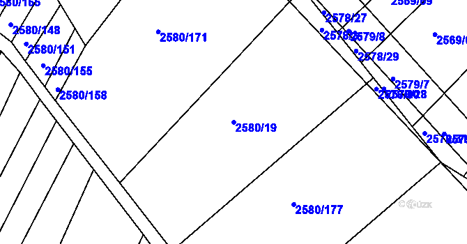Parcela st. 2580/19 v KÚ Veverská Bítýška, Katastrální mapa