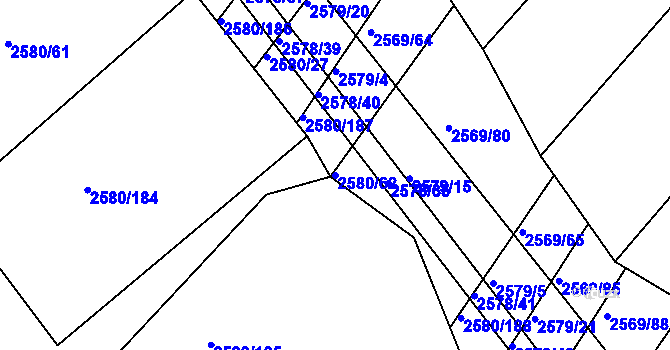 Parcela st. 2580/62 v KÚ Veverská Bítýška, Katastrální mapa