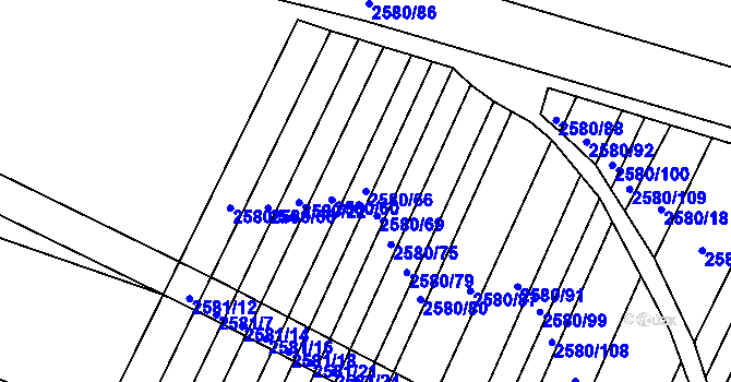 Parcela st. 2580/66 v KÚ Veverská Bítýška, Katastrální mapa