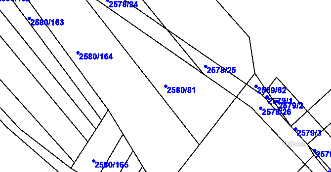 Parcela st. 2580/81 v KÚ Veverská Bítýška, Katastrální mapa