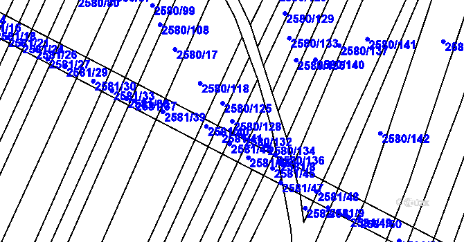 Parcela st. 2580/128 v KÚ Veverská Bítýška, Katastrální mapa