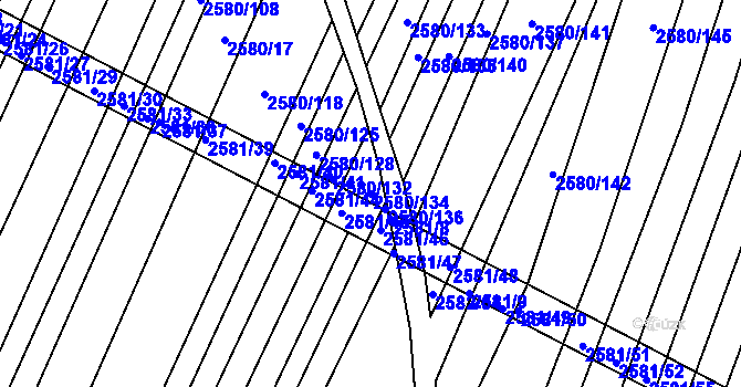 Parcela st. 2580/134 v KÚ Veverská Bítýška, Katastrální mapa