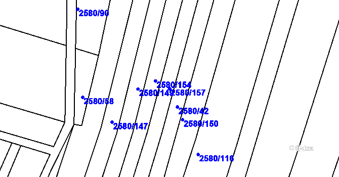 Parcela st. 2580/157 v KÚ Veverská Bítýška, Katastrální mapa