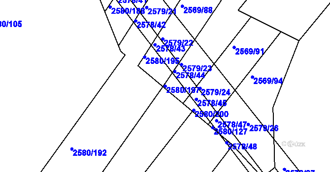Parcela st. 2580/197 v KÚ Veverská Bítýška, Katastrální mapa