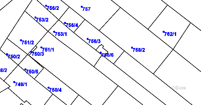 Parcela st. 756/6 v KÚ Veverská Bítýška, Katastrální mapa