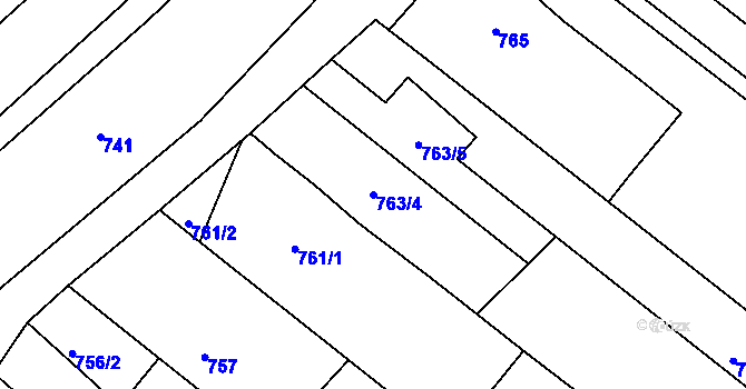 Parcela st. 763/4 v KÚ Veverská Bítýška, Katastrální mapa