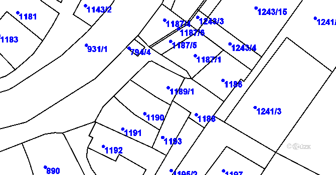 Parcela st. 1189/1 v KÚ Veverská Bítýška, Katastrální mapa