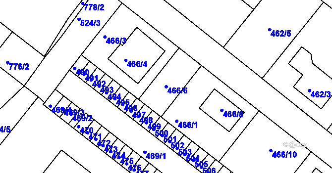 Parcela st. 466/6 v KÚ Veverská Bítýška, Katastrální mapa