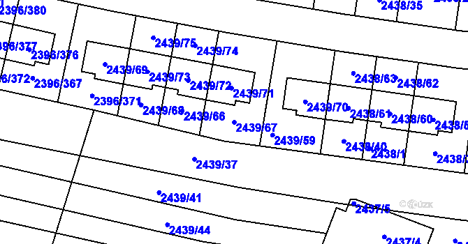 Parcela st. 2439/67 v KÚ Veverská Bítýška, Katastrální mapa