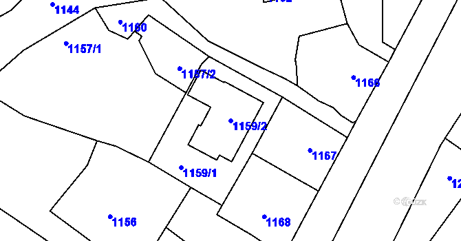 Parcela st. 1159/2 v KÚ Veverská Bítýška, Katastrální mapa