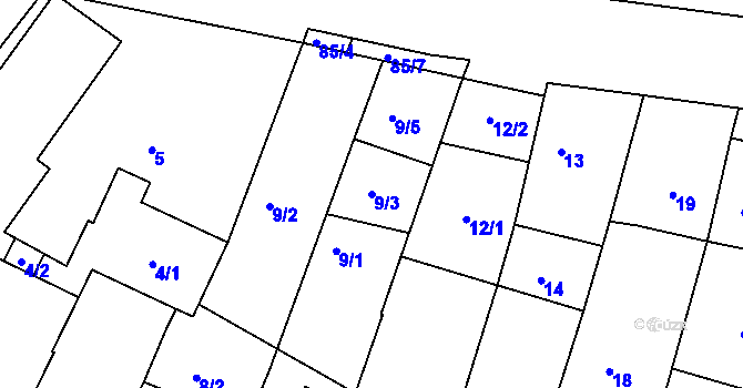 Parcela st. 9/3 v KÚ Veverská Bítýška, Katastrální mapa