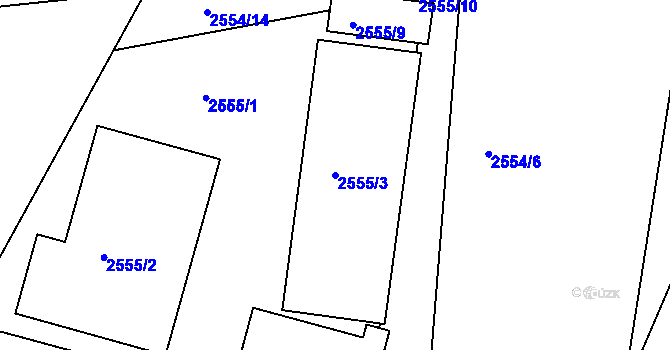 Parcela st. 2555/3 v KÚ Veverská Bítýška, Katastrální mapa