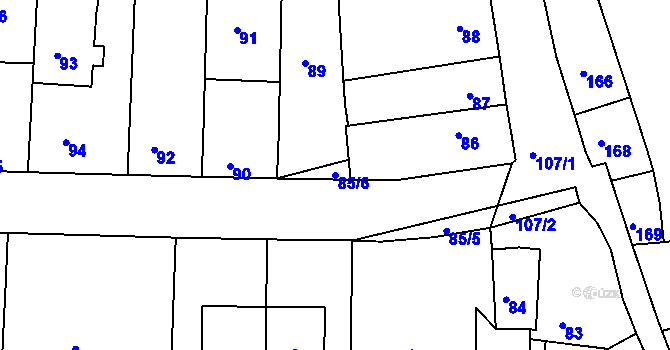Parcela st. 85/6 v KÚ Veverská Bítýška, Katastrální mapa