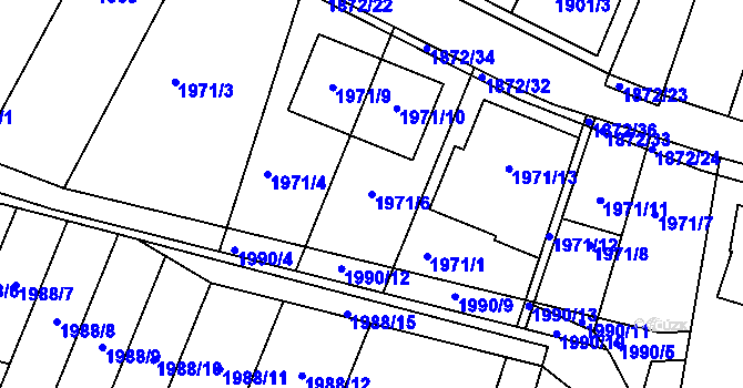 Parcela st. 1971/6 v KÚ Veverská Bítýška, Katastrální mapa