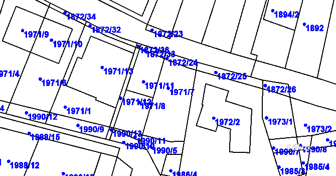 Parcela st. 1971/7 v KÚ Veverská Bítýška, Katastrální mapa