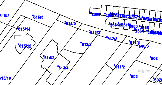 Parcela st. 613/3 v KÚ Veverská Bítýška, Katastrální mapa