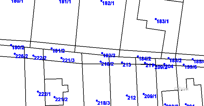Parcela st. 182/2 v KÚ Veverská Bítýška, Katastrální mapa