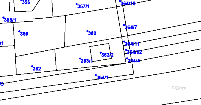 Parcela st. 363/2 v KÚ Veverská Bítýška, Katastrální mapa