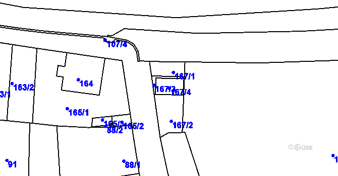 Parcela st. 167/4 v KÚ Veverská Bítýška, Katastrální mapa