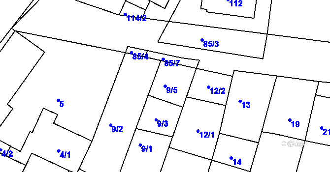Parcela st. 9/5 v KÚ Veverská Bítýška, Katastrální mapa