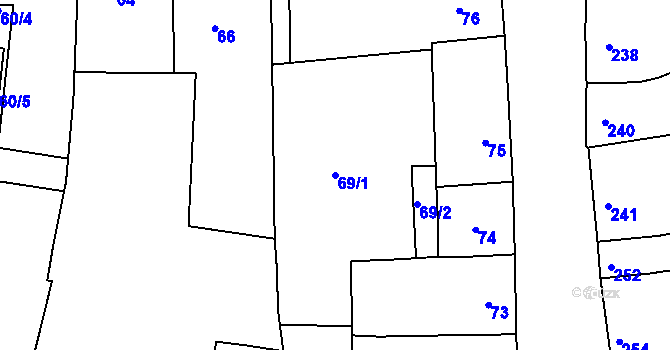 Parcela st. 69/1 v KÚ Veverská Bítýška, Katastrální mapa