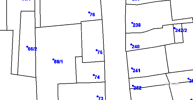 Parcela st. 75 v KÚ Veverská Bítýška, Katastrální mapa