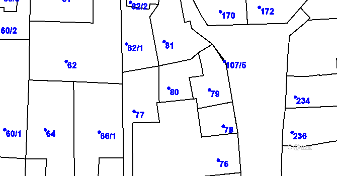 Parcela st. 80 v KÚ Veverská Bítýška, Katastrální mapa