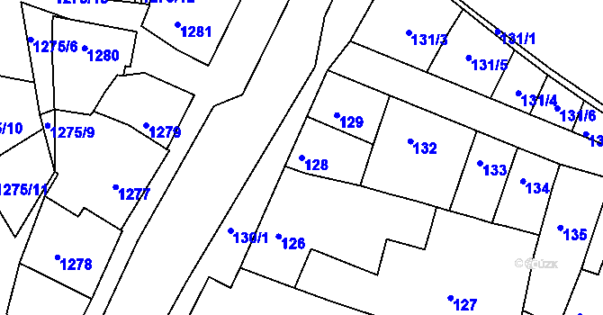 Parcela st. 128 v KÚ Veverská Bítýška, Katastrální mapa