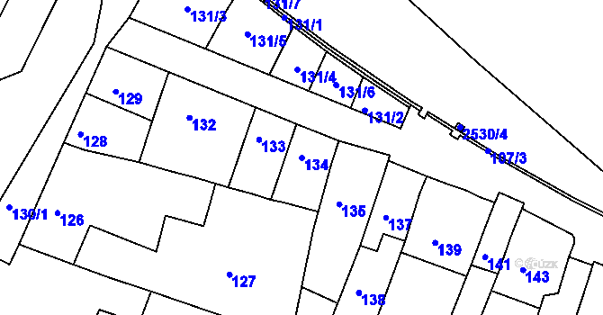 Parcela st. 134 v KÚ Veverská Bítýška, Katastrální mapa