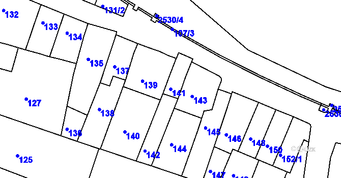 Parcela st. 141 v KÚ Veverská Bítýška, Katastrální mapa
