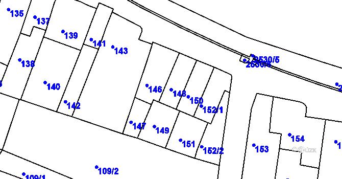 Parcela st. 148 v KÚ Veverská Bítýška, Katastrální mapa