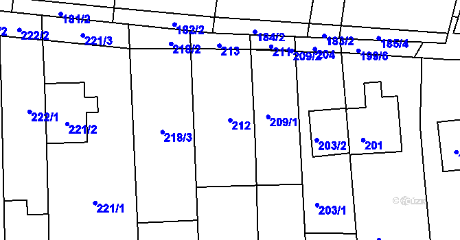 Parcela st. 212 v KÚ Veverská Bítýška, Katastrální mapa