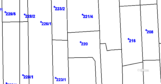 Parcela st. 220 v KÚ Veverská Bítýška, Katastrální mapa
