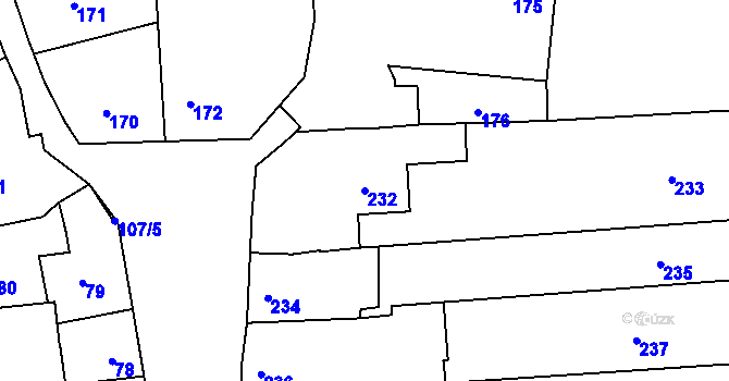Parcela st. 232 v KÚ Veverská Bítýška, Katastrální mapa